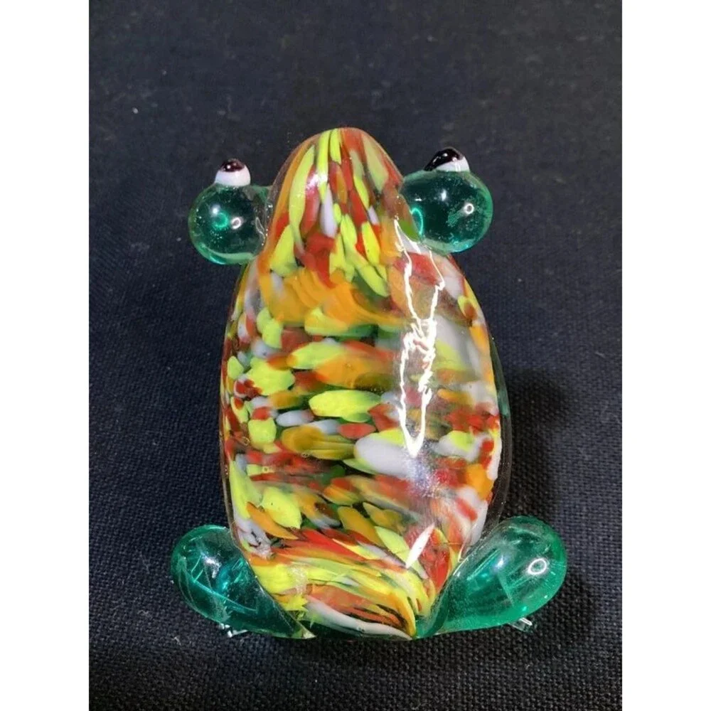 Cute Hand Blown Speckled Glass Frog Wind Sitter Paperweight